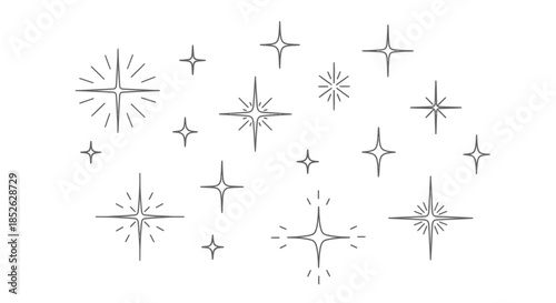 Collection of Hand Drawn Sparkle and Starburst Icons.
