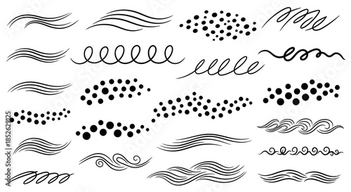 Collection of Hand-Drawn Doodle Elements - Waves, Spirals, and Dots.