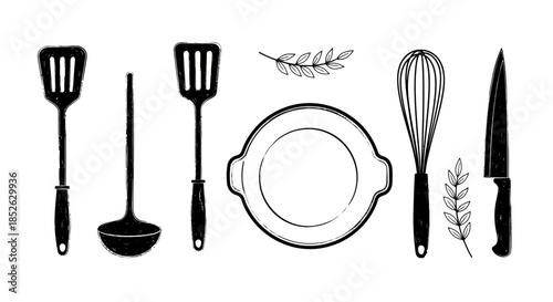 Collection of Kitchen Utensils and Cooking Tools.