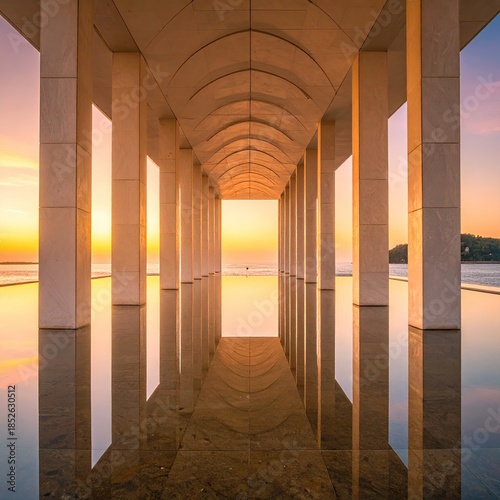 Sunrise Pavilion Reflecting Golden Light