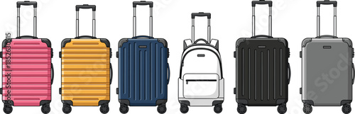 Colorful Travel Suitcases and Backpack Luggage Collection with Wheels and Telescopic Handles for Summer Vacation and Business Trip Planning