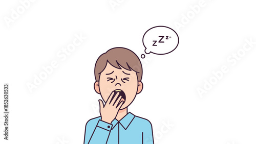 Cartoon man yawning with sleepy expression and zzz bubble