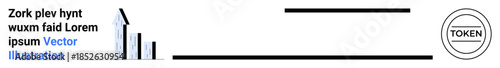 Financial growth, data analysis, business reports, cryptocurrency, token systems, statistical insights. Bar chart indicating upward growth and round token icon. Financial growth and data analysis