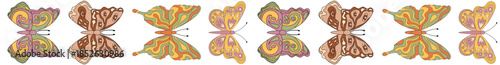 Groovy butterfly border with seamless retro pattern in psychedelic style. Colorful y2k and 70s look, ideal as artistic graphic element, vintage accent, or creative wallpaper.