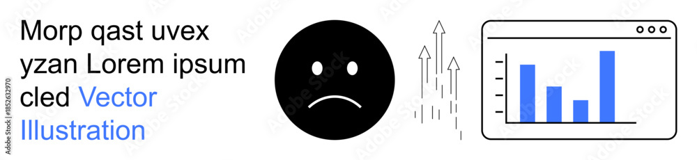 Fototapeta premium Business performance, analytics, data trends, emotions, finance, economy. A sad face next to a data chart with declining bars. Business performance and analytics concept