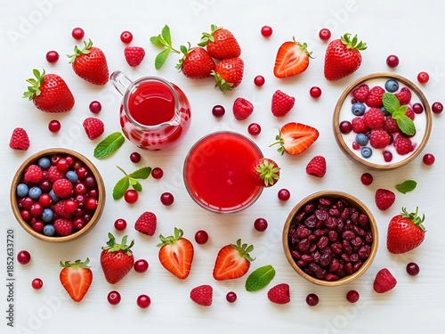 Wallpaper Mural Refreshing berry delight, showcasing assorted fruits with vibrant juice assortment Torontodigital.ca