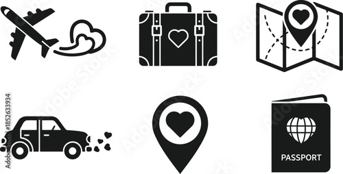 Travel Icons with Heart: Explore Love and Adventure