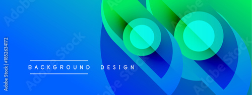 Abstract gradient background. Blue transitions to green, circular shapes overlap. Text reads background design. Modern, vibrant visual.