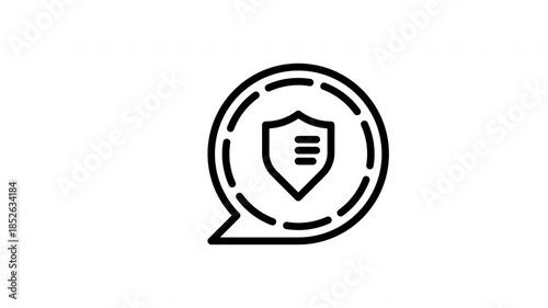 Shield icon in a speech bubble outline, perfect for security concepts in web design, social media, branding, and digital communication.

