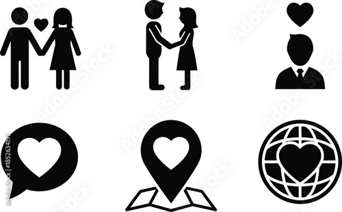 Love Icons Set: Relationship, Communication, World Connections