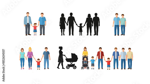 Diverse Family Groups with Children and Babies.