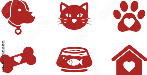 Cute Red Pet Icons for Animal Lovers and Pet Care