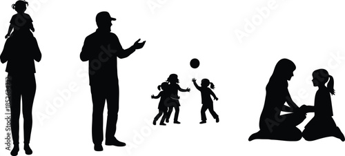 Family silhouettes playing together in park or backyard