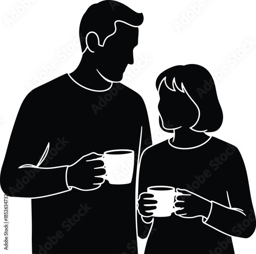 Silhouette of a man and a child sharing a moment with cups