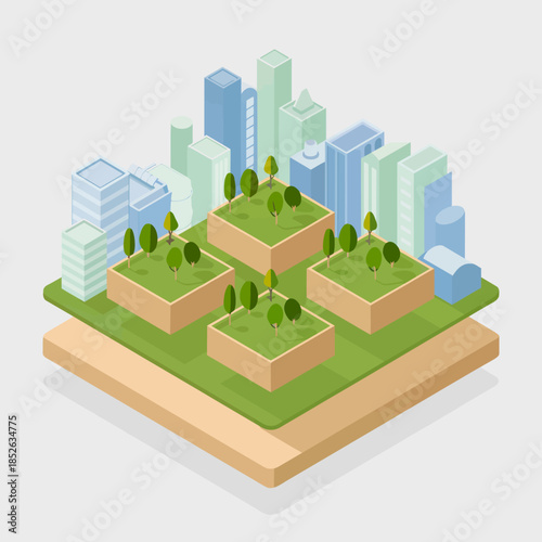 Modern Cityscape with Green Parks and Skyscrapers