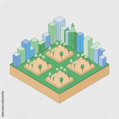 Modern Cityscape with Parks and Green Spaces