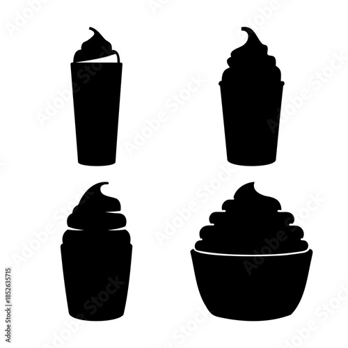 Silhouettes of assorted whipped cream desserts and beverages