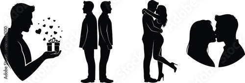 Silhouette illustrations of couples in various romantic relationships stages