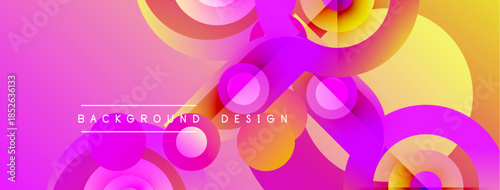 Abstract vibrant background. Overlapping circles create dynamic colorful composition. Gradient hues blend smoothly, offering modern aesthetic.