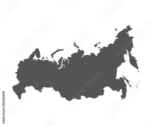 Map of Russia dark grey silhouette isolated on whit