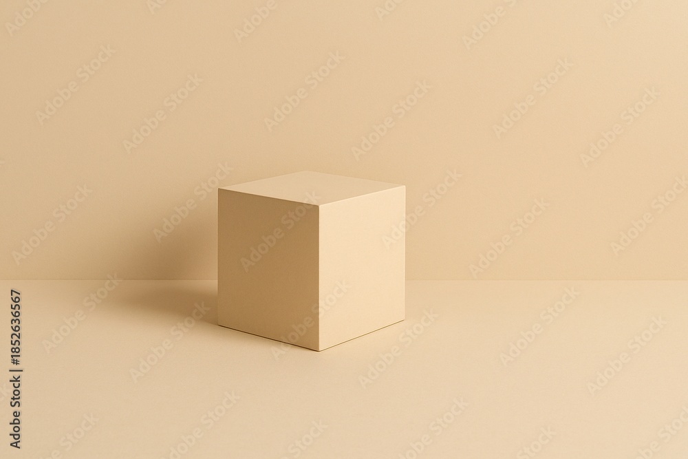Obraz premium Minimal Cube Podium with Soft Warm Light and Clean Copy Space