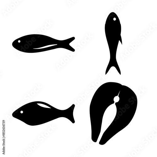 Fish and steak icons, food and seafood flat vector design