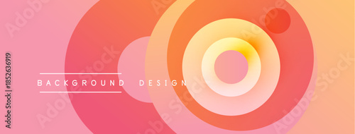 Abstract gradient circles create dynamic background. Pink, orange, yellow hues blend smoothly, forming layered visual effect. Modern design element.