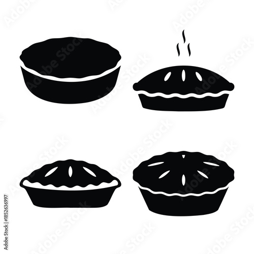 Assortment of pie silhouettes, homemade baked dessert icons
