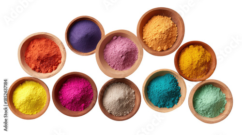 Powder Bowls of Hue: A vibrant collection of bowls bursts with finely ground powders, each a unique explosion of color. Displaying a spectrum of shades and tints.
