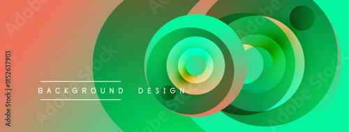 Abstract colorful circles overlap creating dynamic background. Gradient hues blend smoothly, modern design element.