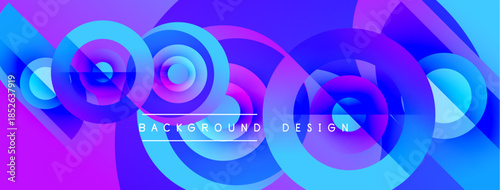 Abstract vibrant circles create dynamic background. Purple, blue hues blend, forming modern design element. Smooth gradients enhance visual appeal.