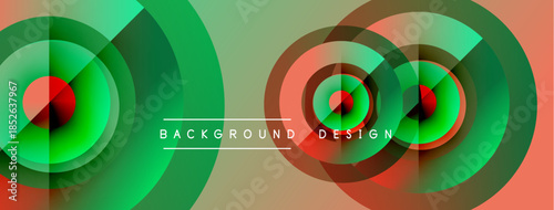 Abstract circles overlap, creating dynamic visual effect. Green, red, orange hues blend smoothly. Text reads background design.