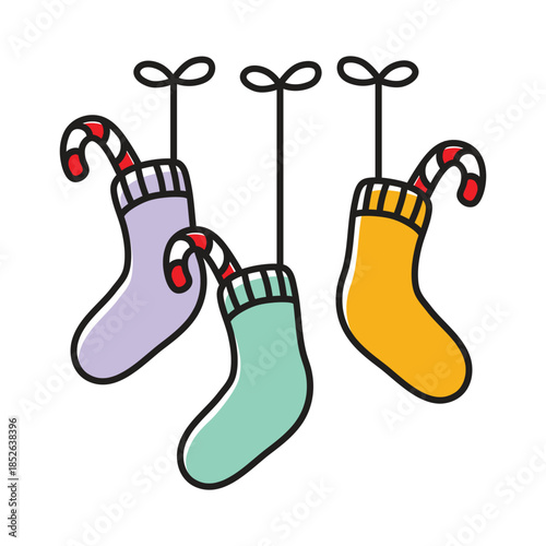 Family christmas stocking with candy