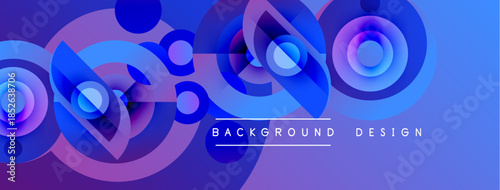 Abstract background features overlapping circles, gradients. Blue, purple hues dominate design. Text reads background design. Modern, vibrant aesthetic.