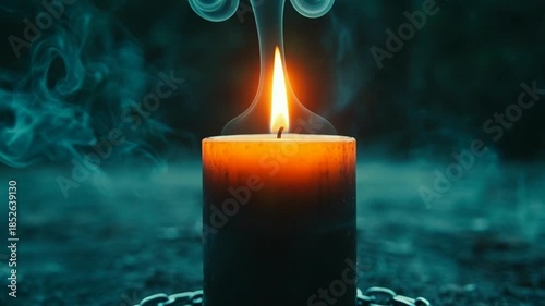 Candle flame in darkness with chain