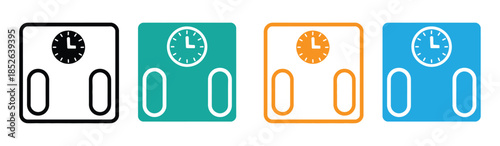 Scale icon. Colorful scale icons with clocks for healthy living and time management. Trendy flat vector Scale icon on transparent background from Gym and fitness collection. 