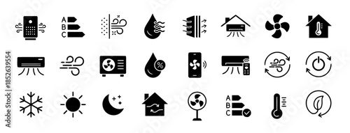 Air Conditioning Icons Set Cooling and Heating Climate Control Ventilation System Elements Perfect Symbols Exact 200 Characters