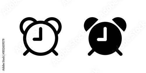 Alarm clock icon set in simple outline style Design element Black and white flat vector illustration Clock symbols used for time management application planning deadline reminder schedule