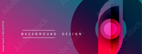 Abstract gradient background. Circles overlap creating dynamic visual effect. Pink, purple, blue hues dominate composition. Text reads background design.