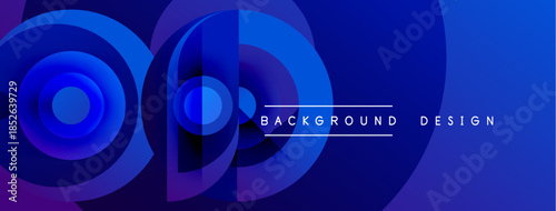 Abstract blue gradients form dynamic circles, lines. Modern design elements suggest technology, innovation, visual appeal.