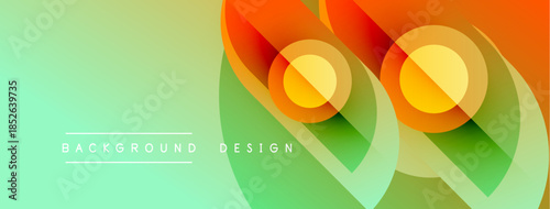 Abstract vibrant background. Overlapping shapes create dynamic visual effect. Gradient colors blend smoothly, offering modern aesthetic.