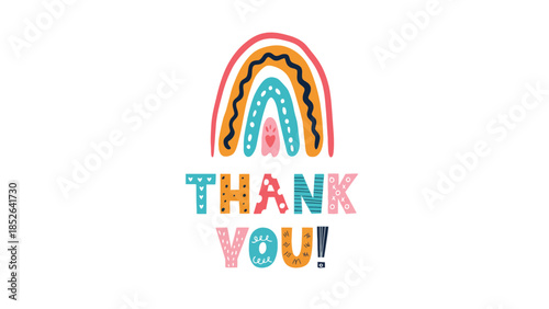 Colorful rainbow thank you message with vibrant text and illustration