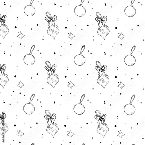 Fun holiday pattern with drawn ornaments and decorations on pink background for celebration themes