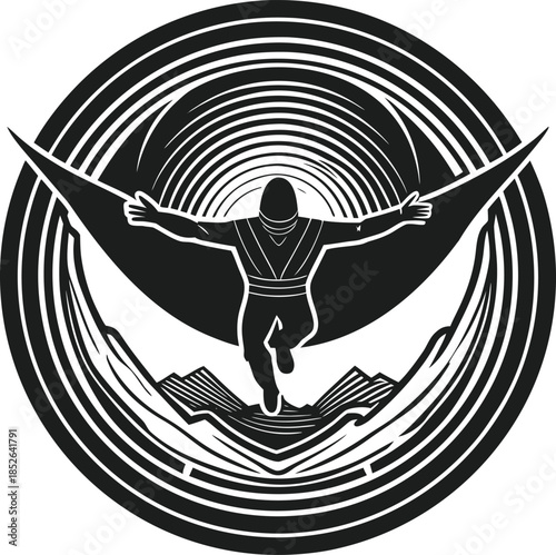 Figure in flight with wings