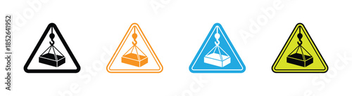 suspended warning load with yellow triangle board. Suitable for posters and web icons. Warning signs for heavy lifting operations in industrial settings
