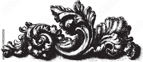 Ornate cornice design in vintage style. Elegant black and white vector illustration featuring intricate architectural details.