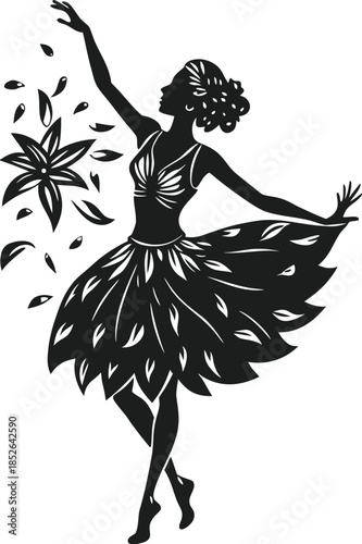 Dancing ballerina with petals