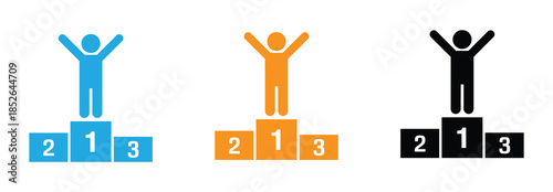 Winner on podium icon showing first place champion victory success competition achievement award ceremony leadership sport celebration graphic design