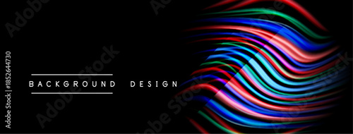Abstract vibrant lines form flowing shapes against dark backdrop. Modern design element suitable for digital projects.