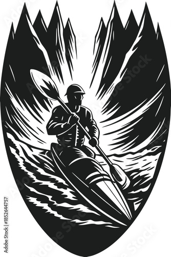 Kayaker navigating rough waters